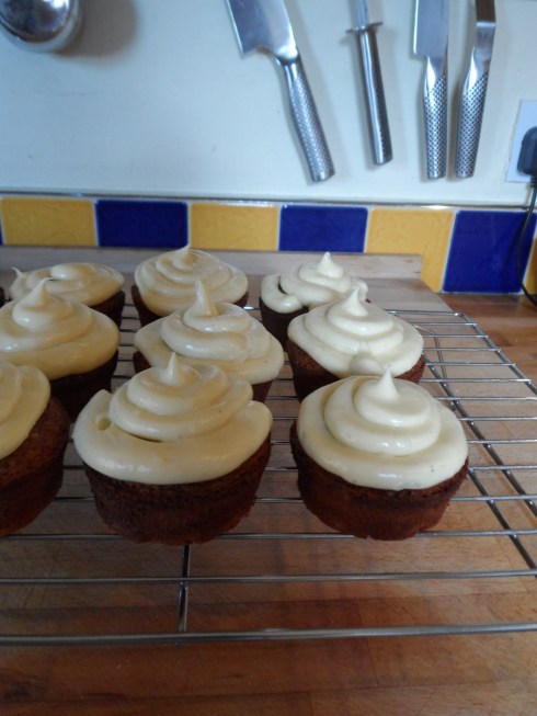 Mini gin infused pear and white chocolate cakes ak the Boozy Bozzy Fest Cakes